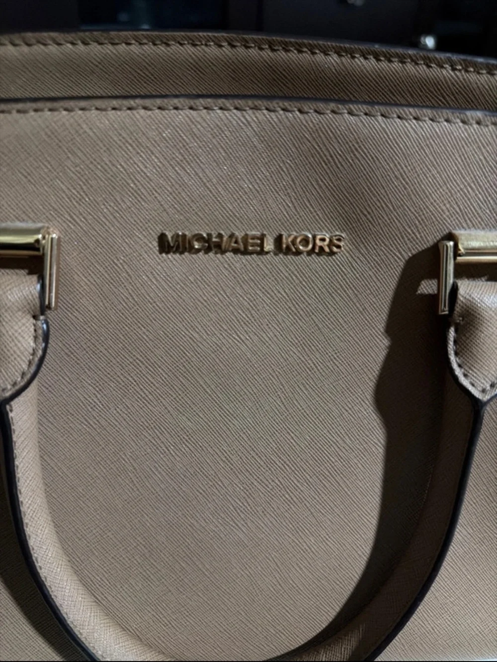 MICHAEL KORS Beige/Taupe Saffiano Leather Tote with Matching Wallet